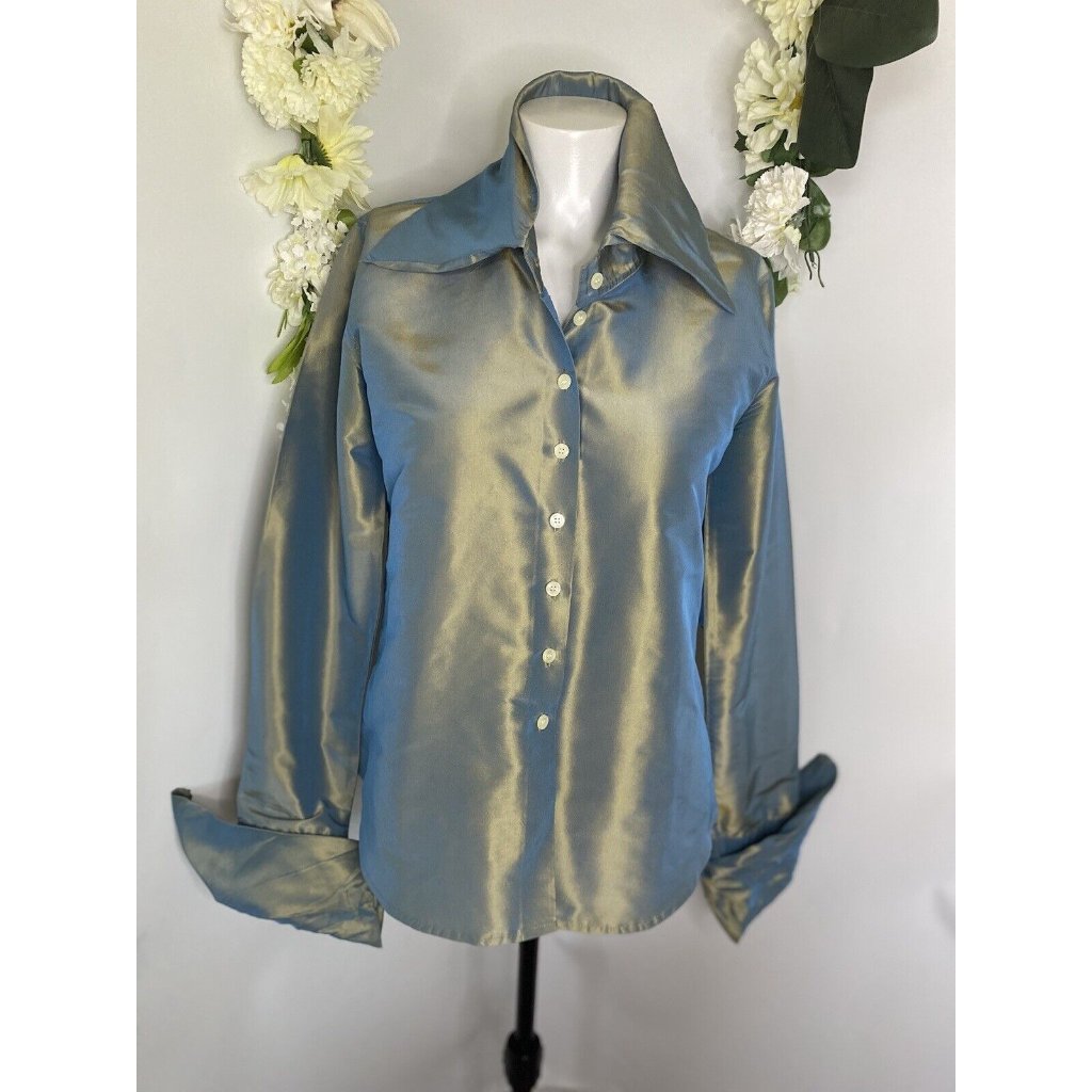Pauw Amsterdam Iridescent Blue Shirt Size 1 Or Xs 100% Silk Made In Belgium Nwot